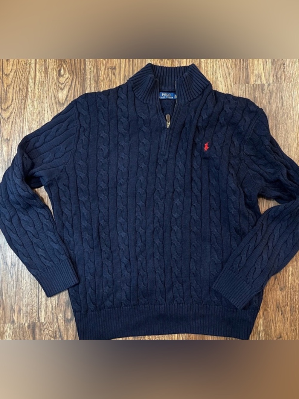 Polo Ralph Lauren Cable Knit Sweater 1/4 zip pullover men’s 3XLT navy w/red